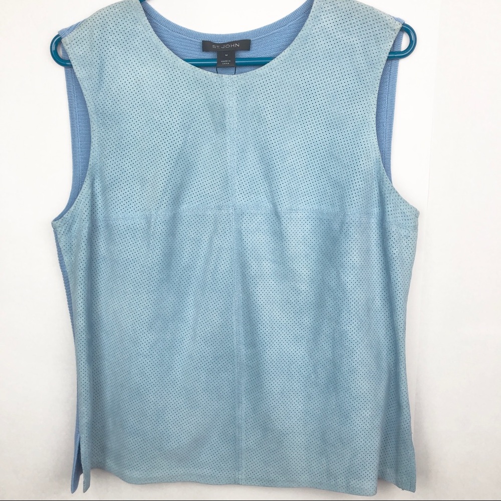 ST JOHN Top Women Leather & Wool Blue Shirt size M
